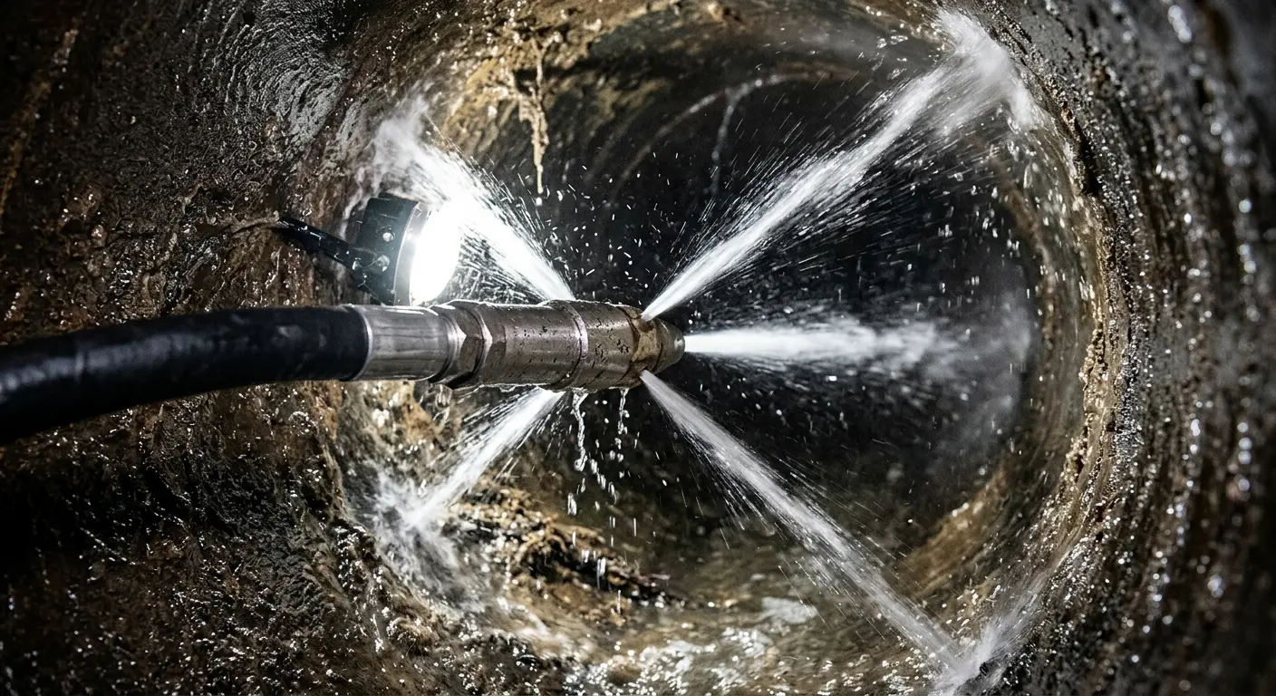 High-pressure hydro jetting nozzle cleaning sewer pipe for Sewer Cleanout in Breitung